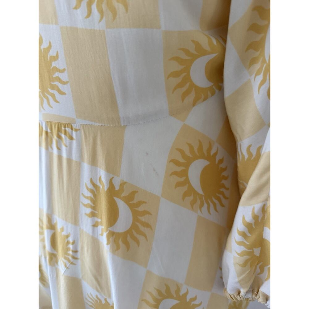Label of Love Sun Moon Checker Tunic Dress L Yellow White Boho Celestial - Picture 9 of 11